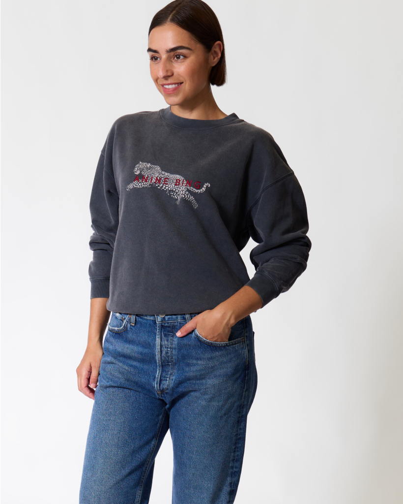 Sweater with Leopard Print - Washed Black