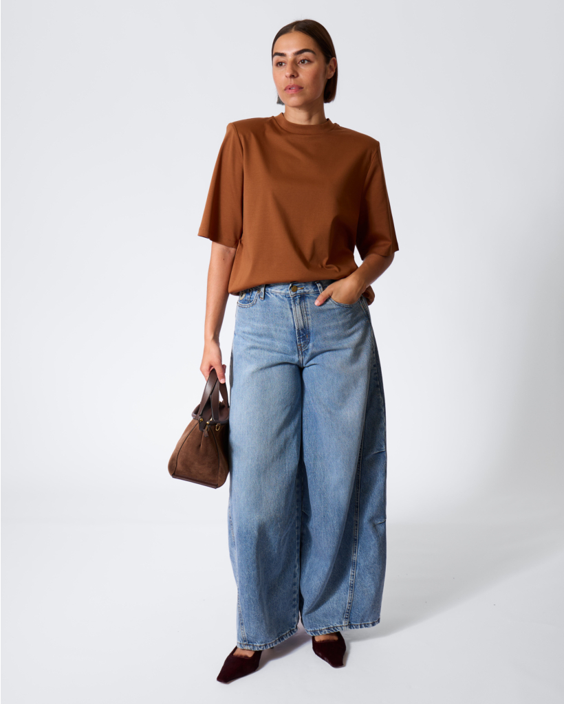 Tadura T-shirt with Shoulder Pads - Cognac
