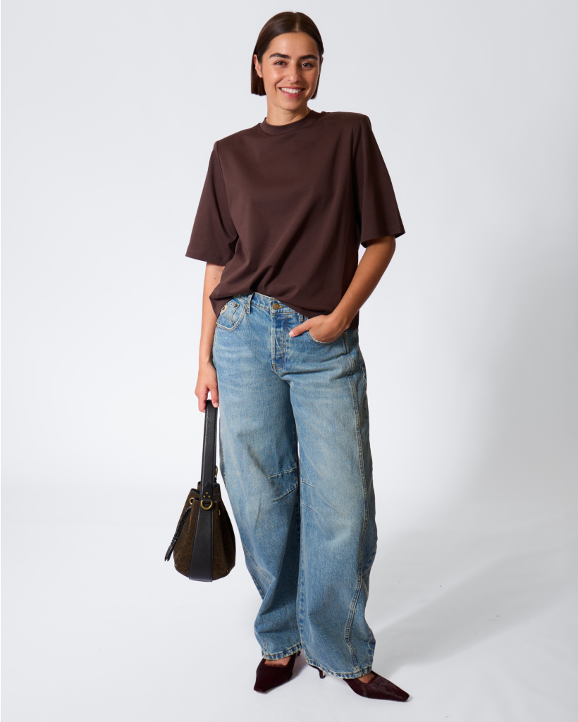 Tadura T-shirt with Shoulder Pads Choco Brown
