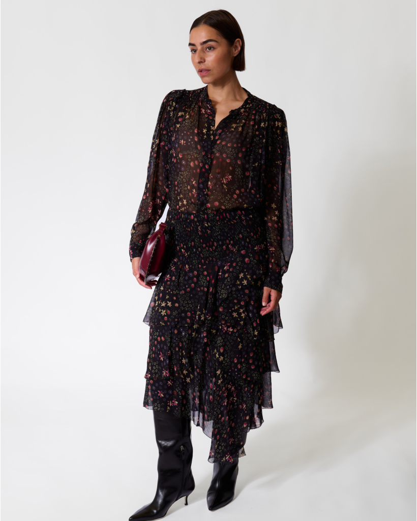 Florine Blouse with Floral Print Black/Ecru