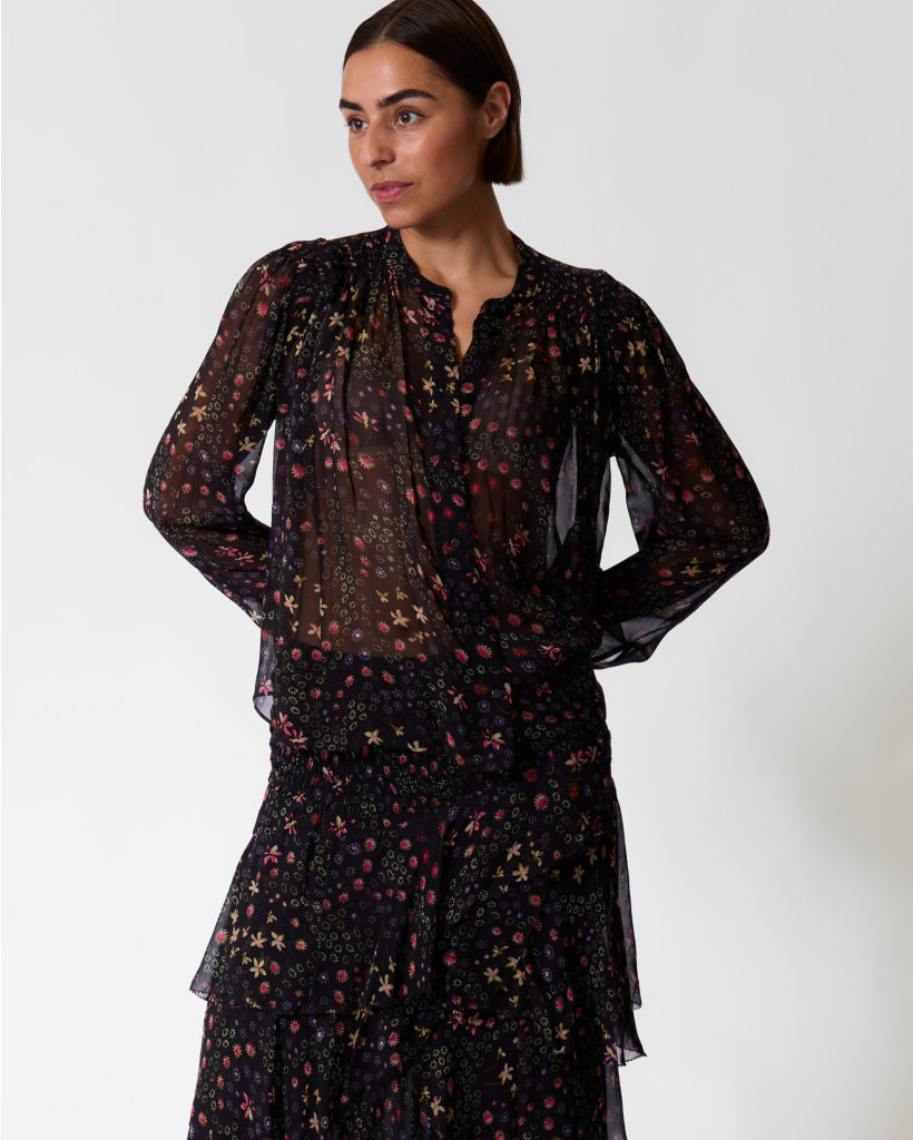 Florine Blouse with Floral Print Black/Ecru