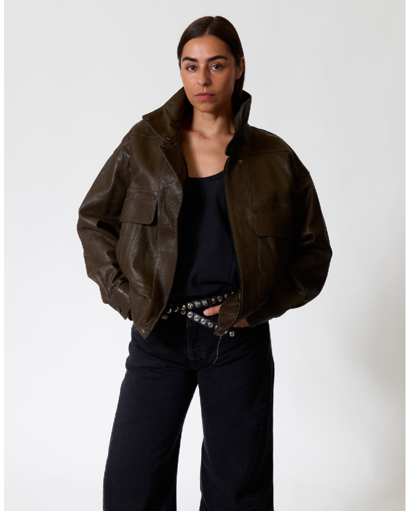 Nicola Leather Jacket Nemo Khaki