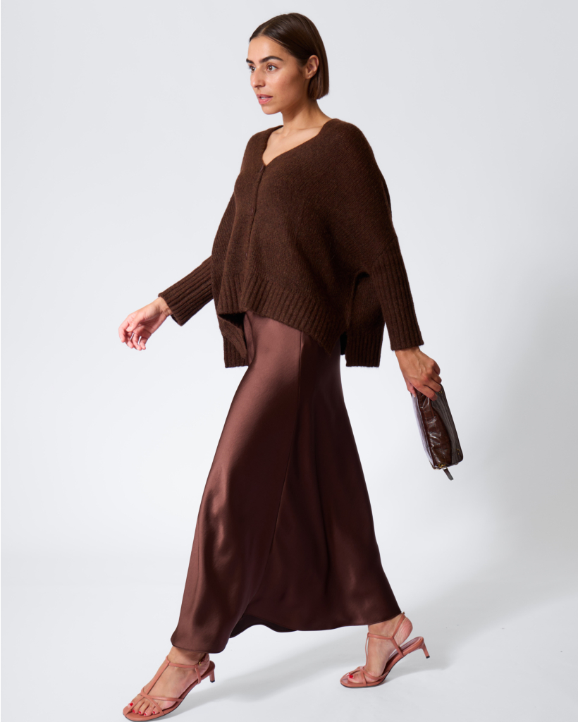 Alpaca-blend cape cardigan, maroon