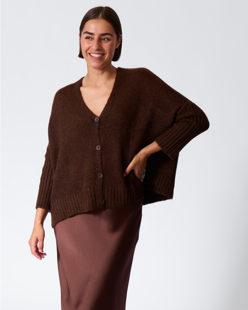 Alpaca-blend cape cardigan, maroon
