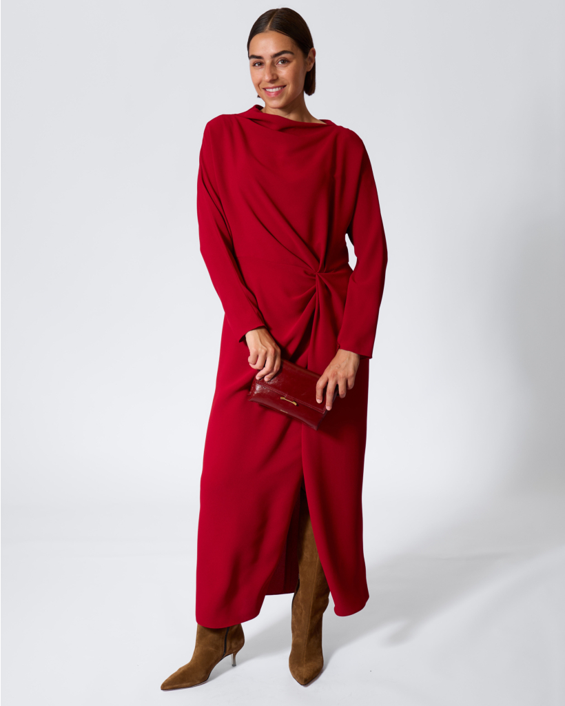 Geplooide Maxi Jurk Rouge Fonce