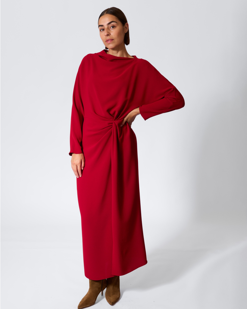Geplooide Maxi Jurk Rouge Fonce