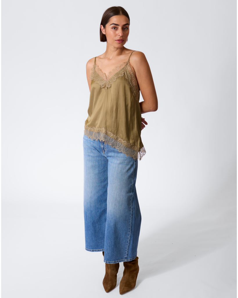 Satin Lingerie-Look Top - Sage
