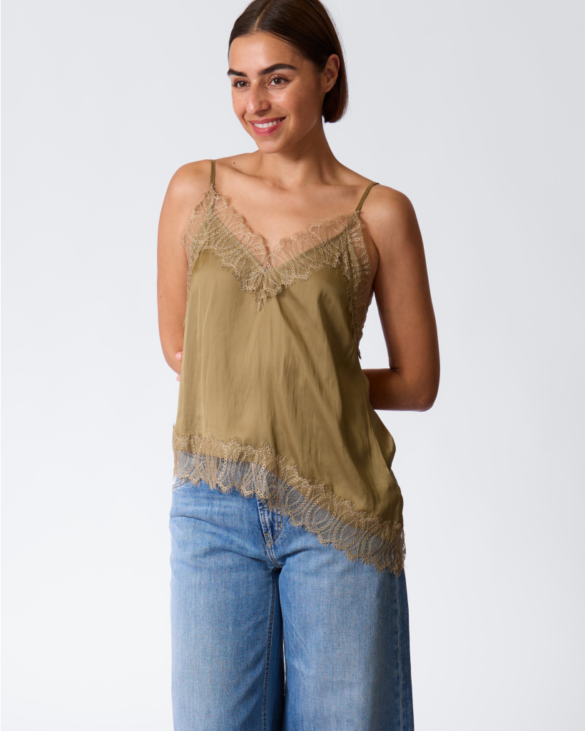 Satin Lingerie-Look Top - Sage