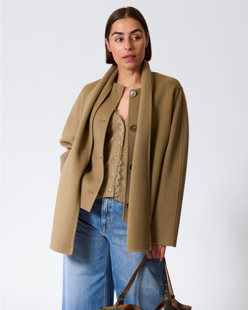 Short Coat with Sage Scarf