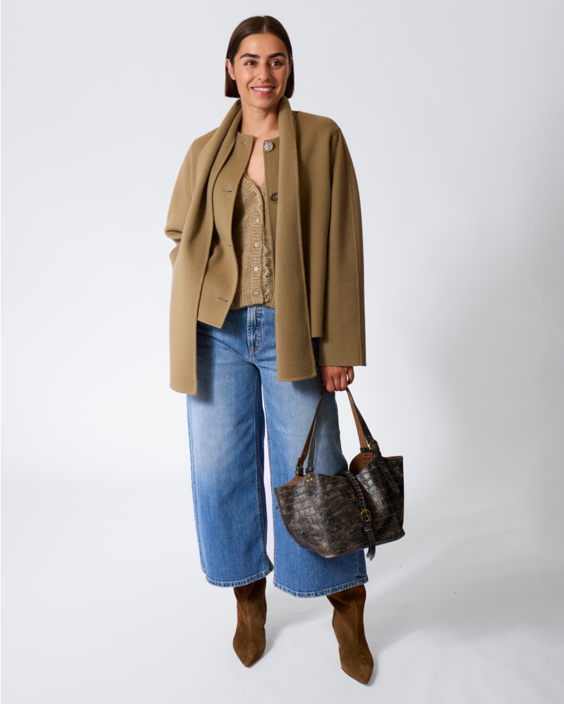 Alpaca-Blend Cardigan with Lace - Sage