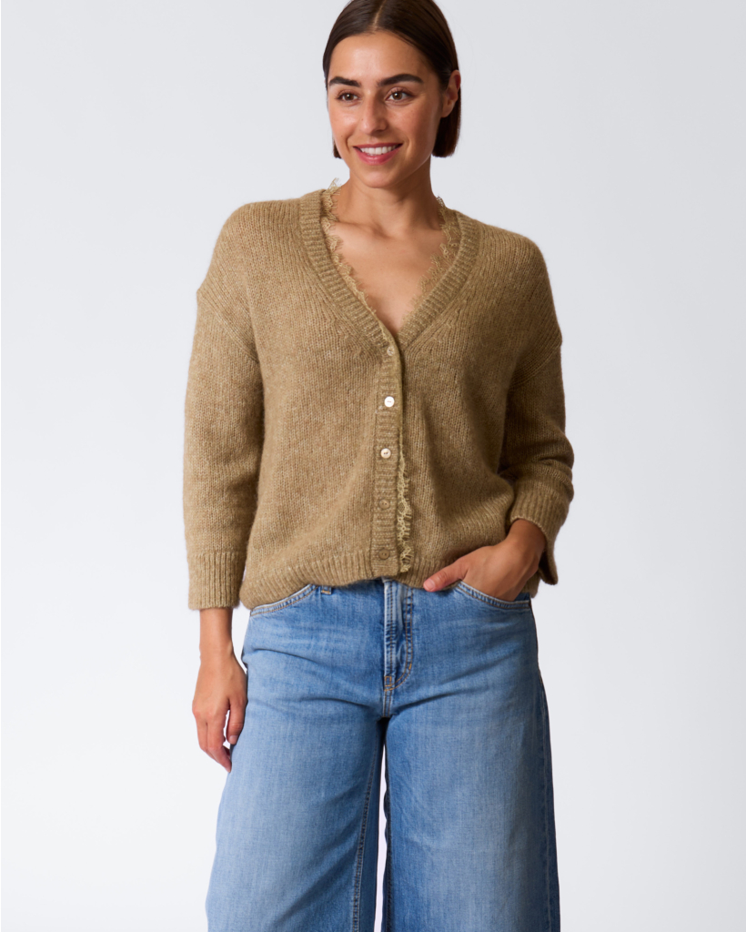 Alpaca-Blend Cardigan with Lace - Sage