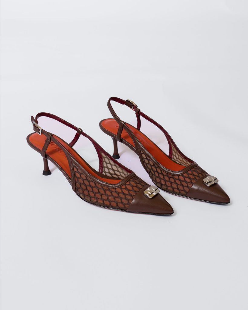 Delilah Mesh Slingback Hak Chocolat