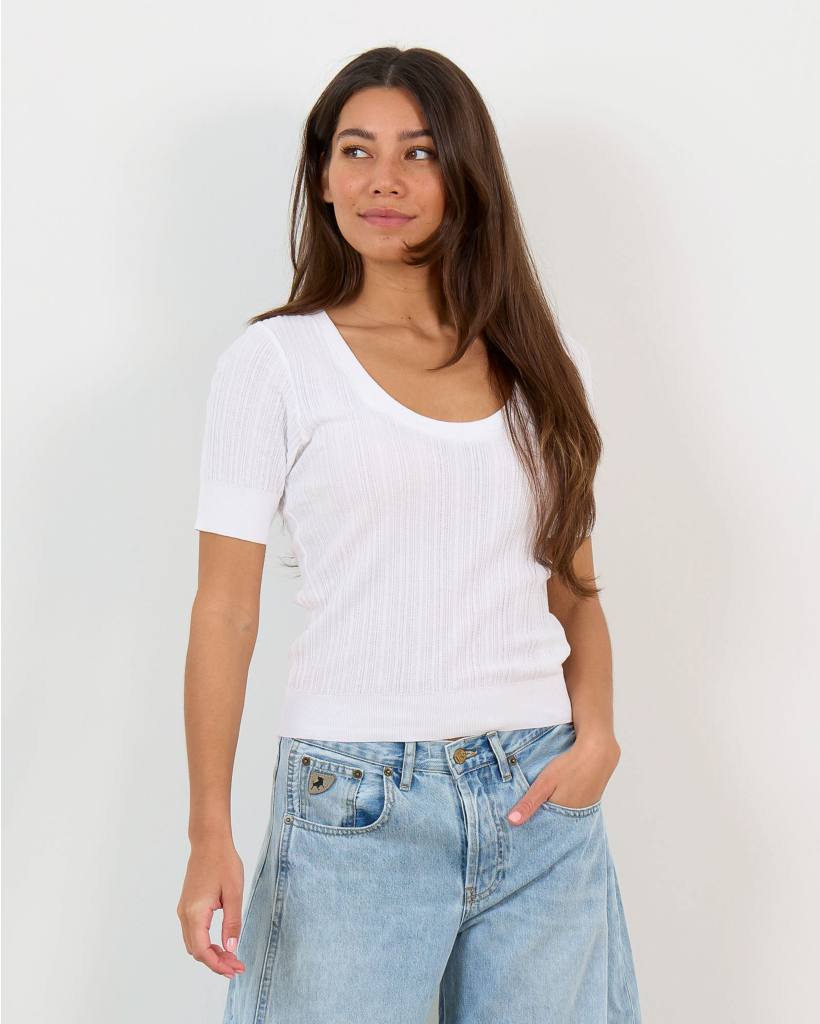 Lirella Slim Fit T-Shirt with Openwork Pattern - White