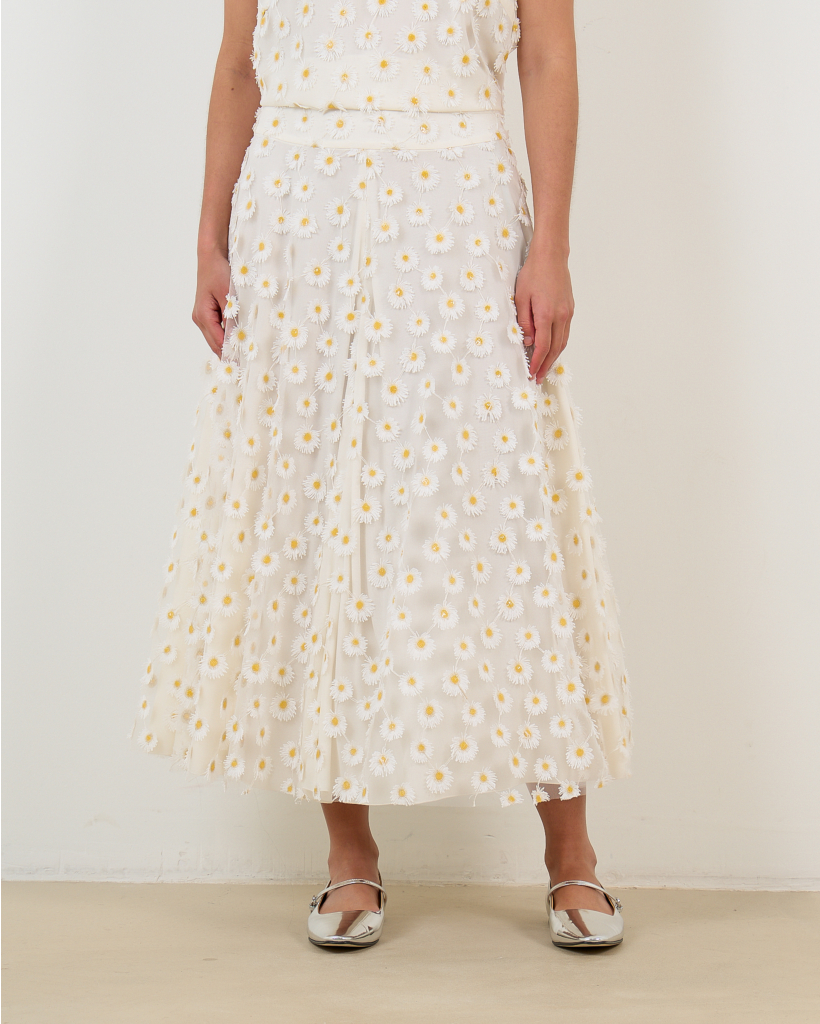 White Midi Skirt with Daisies