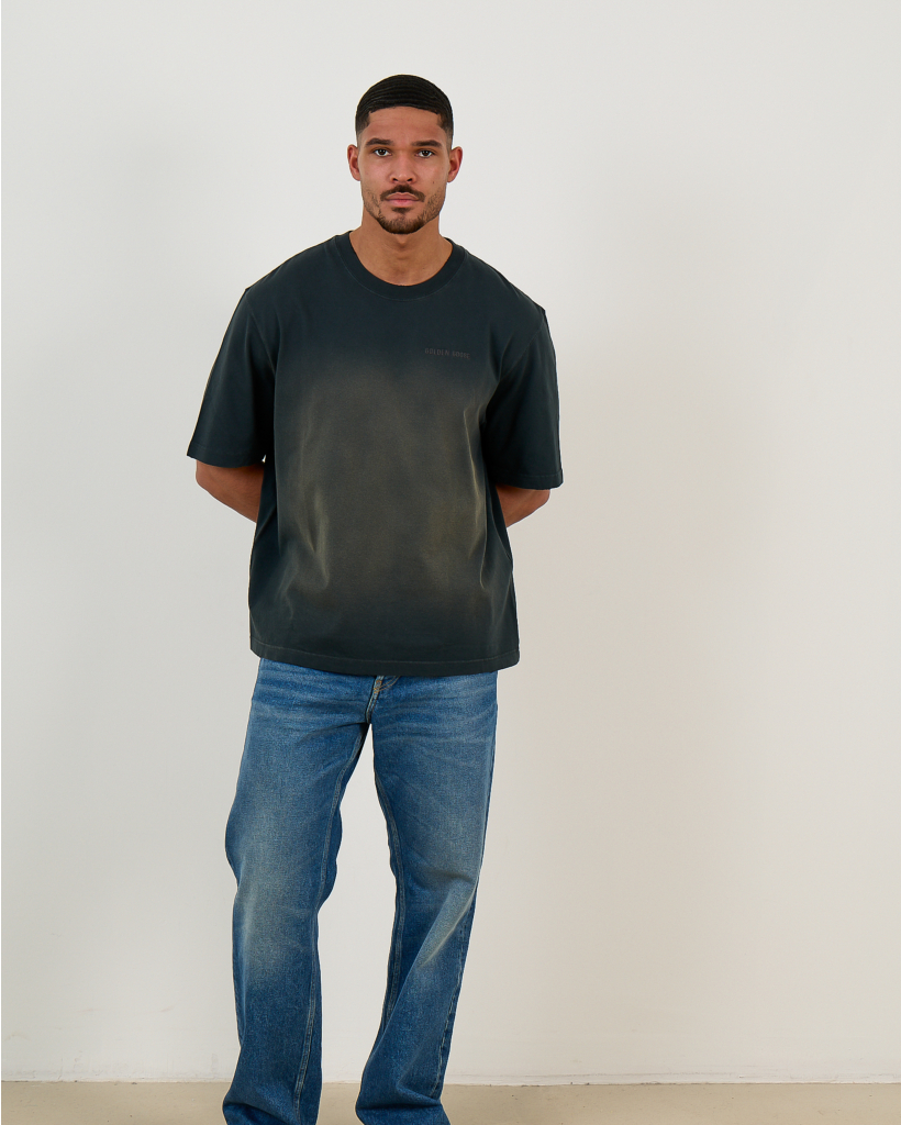 Bleached T-Shirt with Embroidered Logo - Black