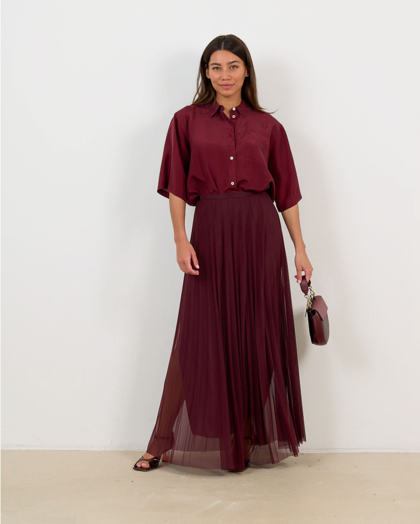 Silk Short-Sleeve Blouse - Ruby