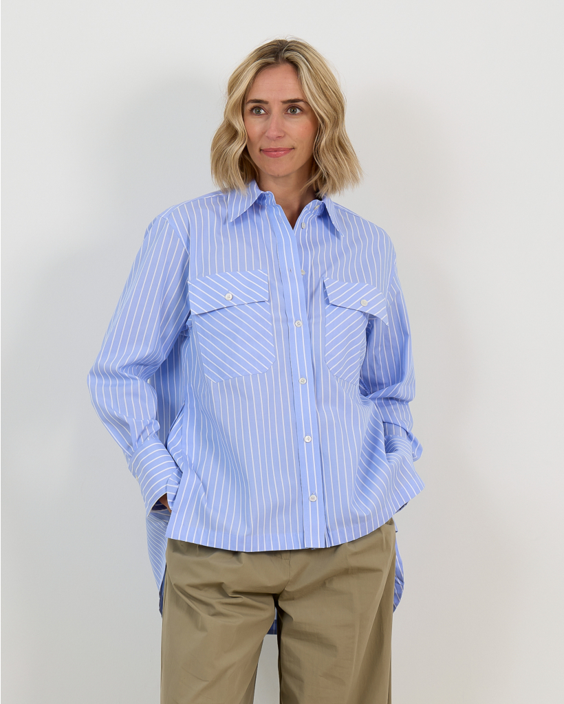 Ranya Blue Striped Cotton Blouse
