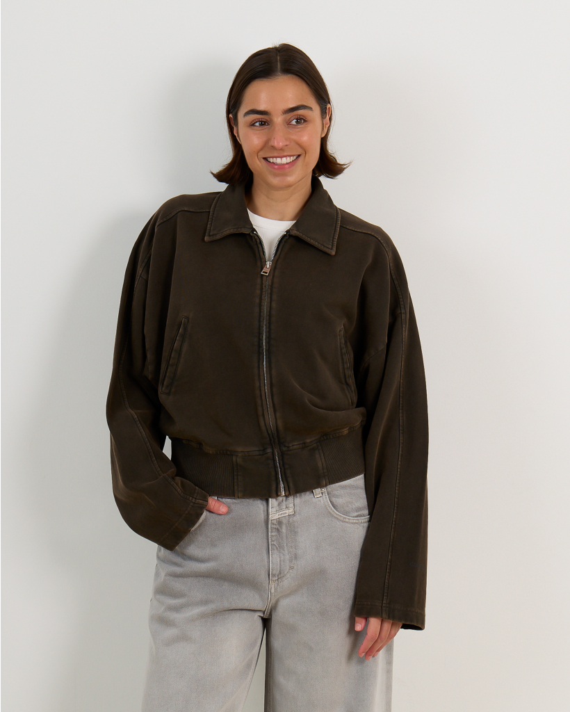 Bomber Sweat Jacket Washed Brown