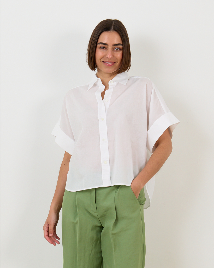 Turn Up Short Sleeve Blouse White