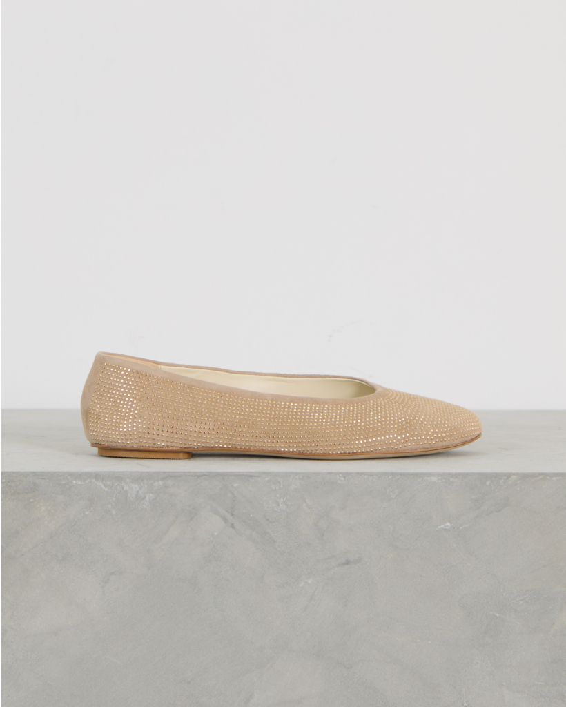 Lilly Suede Ballerina with Rhinestone Details - Taupe