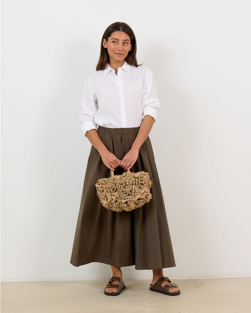 Poplin and Nylon Midi Skirt Military Green