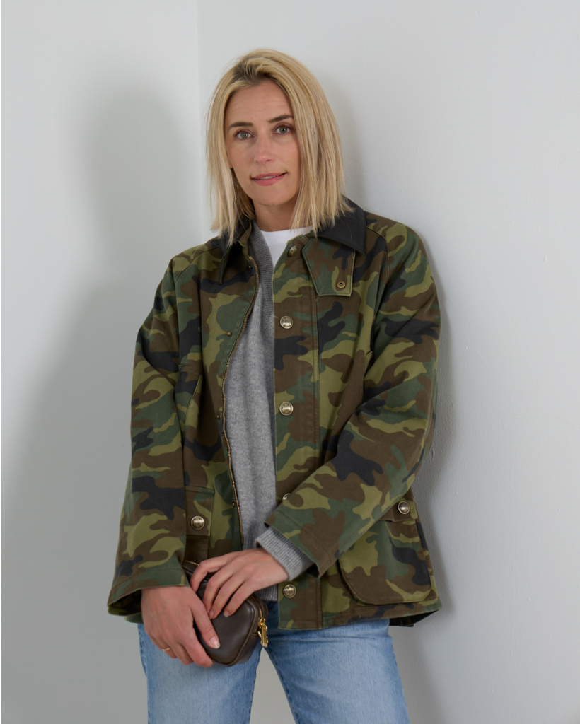 Andrew Parka Camouflage Jacket with Leather Collar Green