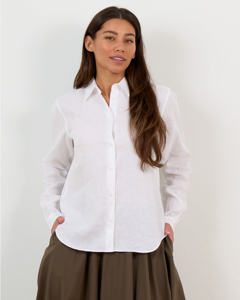 White Linen Long-Sleeve Blouse