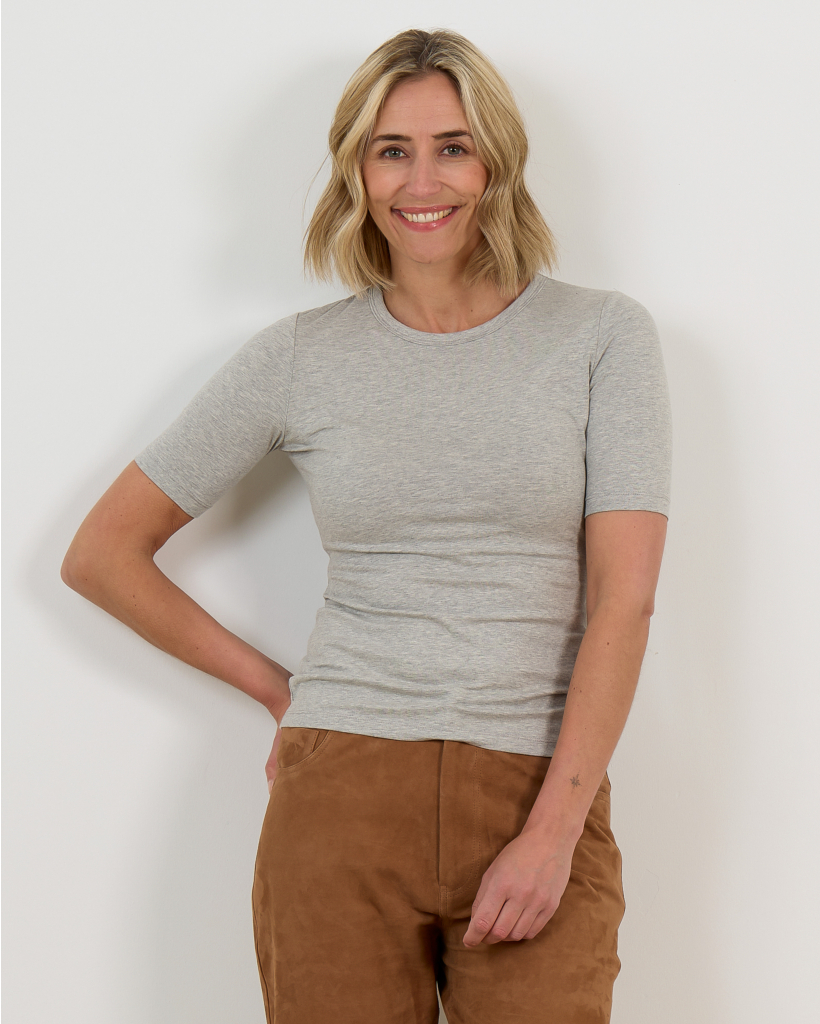 Stretchy Aangesloten T-shirt Ronde Hals Wit