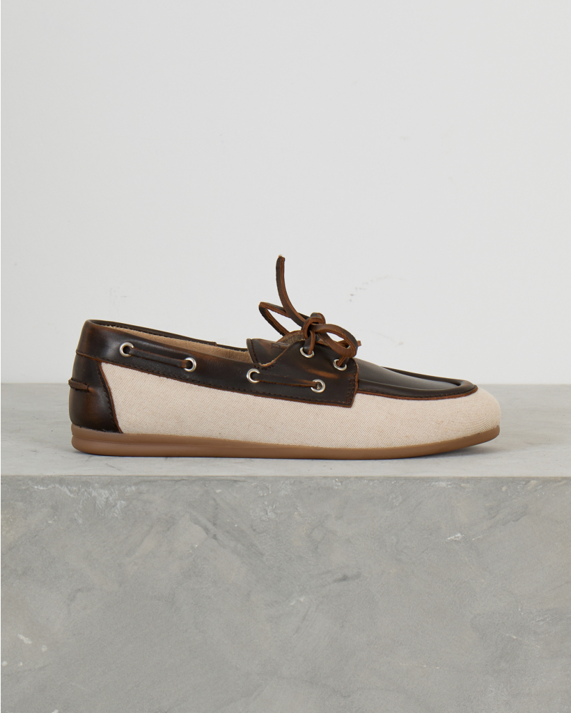 Boat Loafer Linen Coffee Brown