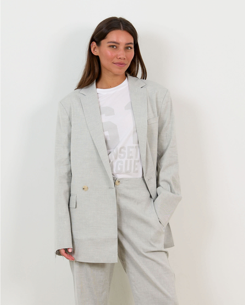 Linen Blend Oversized Blazer Grey