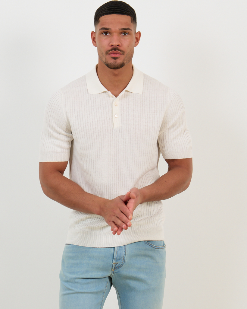 Linen Blend Polo Off White