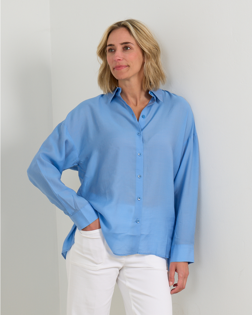 Ultra Light Silk Tencel Oversized Shirt Blue