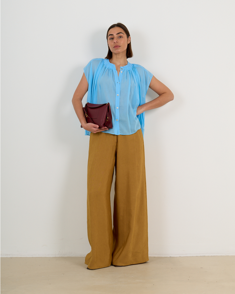 Flowy Sleeveless Silk Blouse - Blue