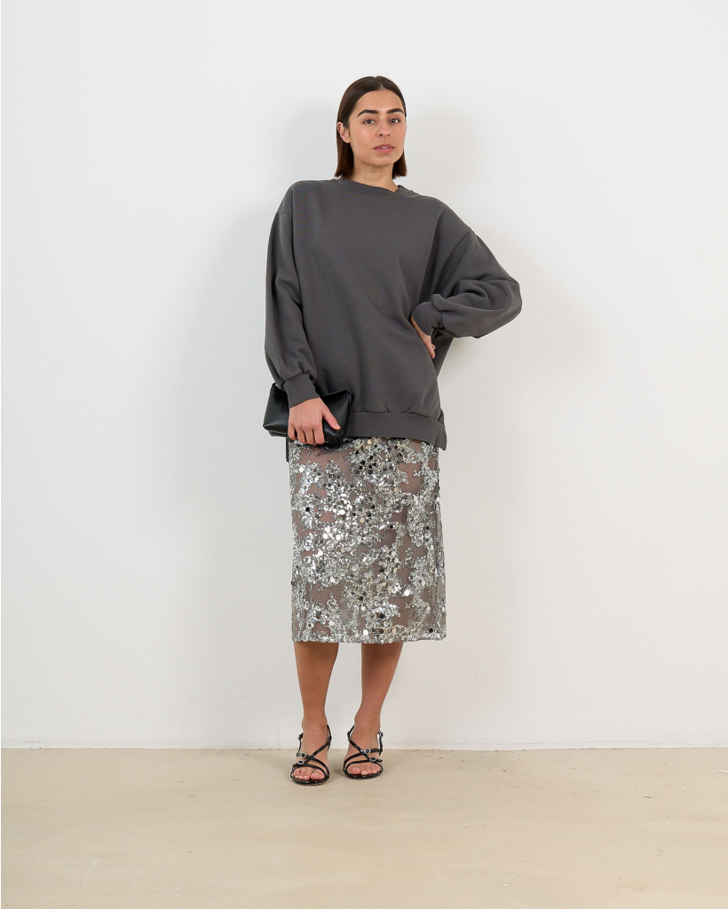 Shania Mesh Skirt with Sequins, Silver