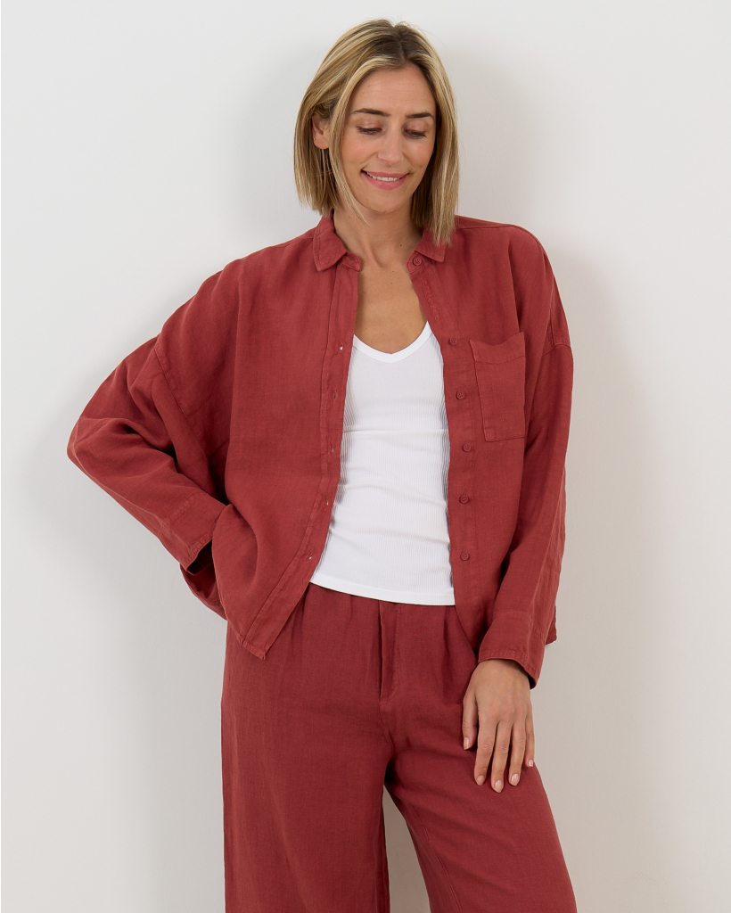 Dark Red Long-Sleeved Blouse