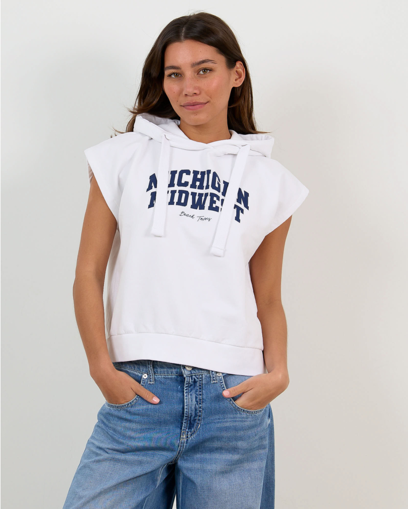 Sleeveless Hoodie Sweater White/Navy