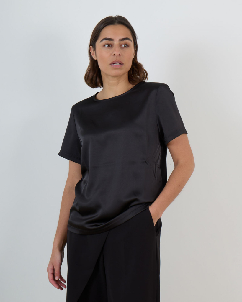 Black Satin and Jersey T-Shirt