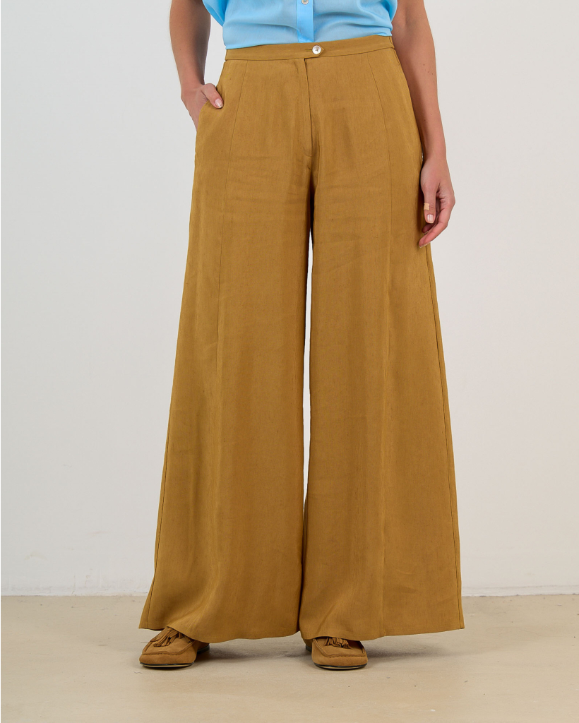Linen Wide-Leg Trousers Golden Brown