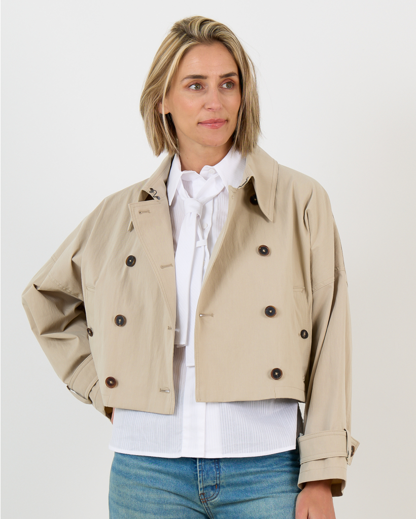 Helsby Short Cotton-Blend Trench Coat Beige