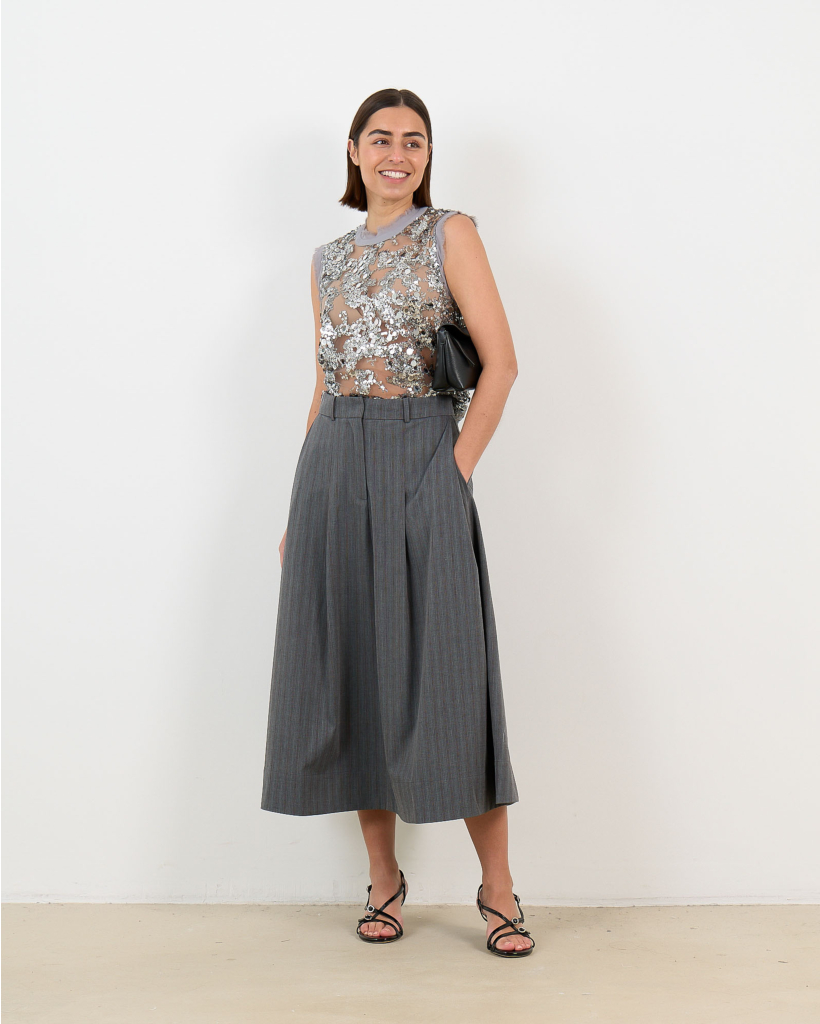 Manira Mesh Top with Silver Sequins