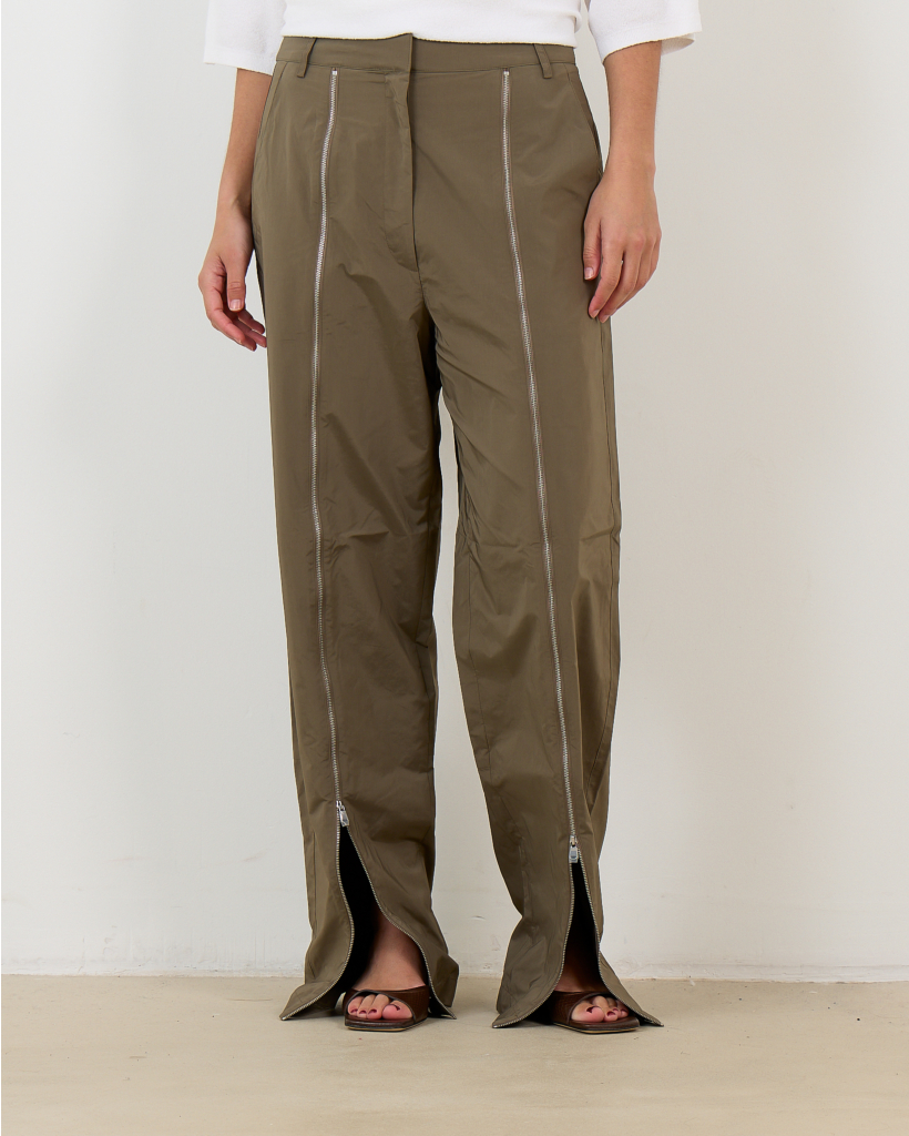 Nylon Zipper Pants Dark Taupe
