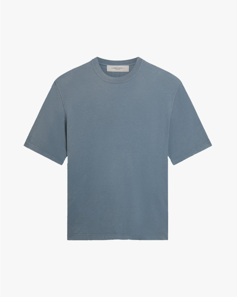Blue cotton T-shirt with logo print