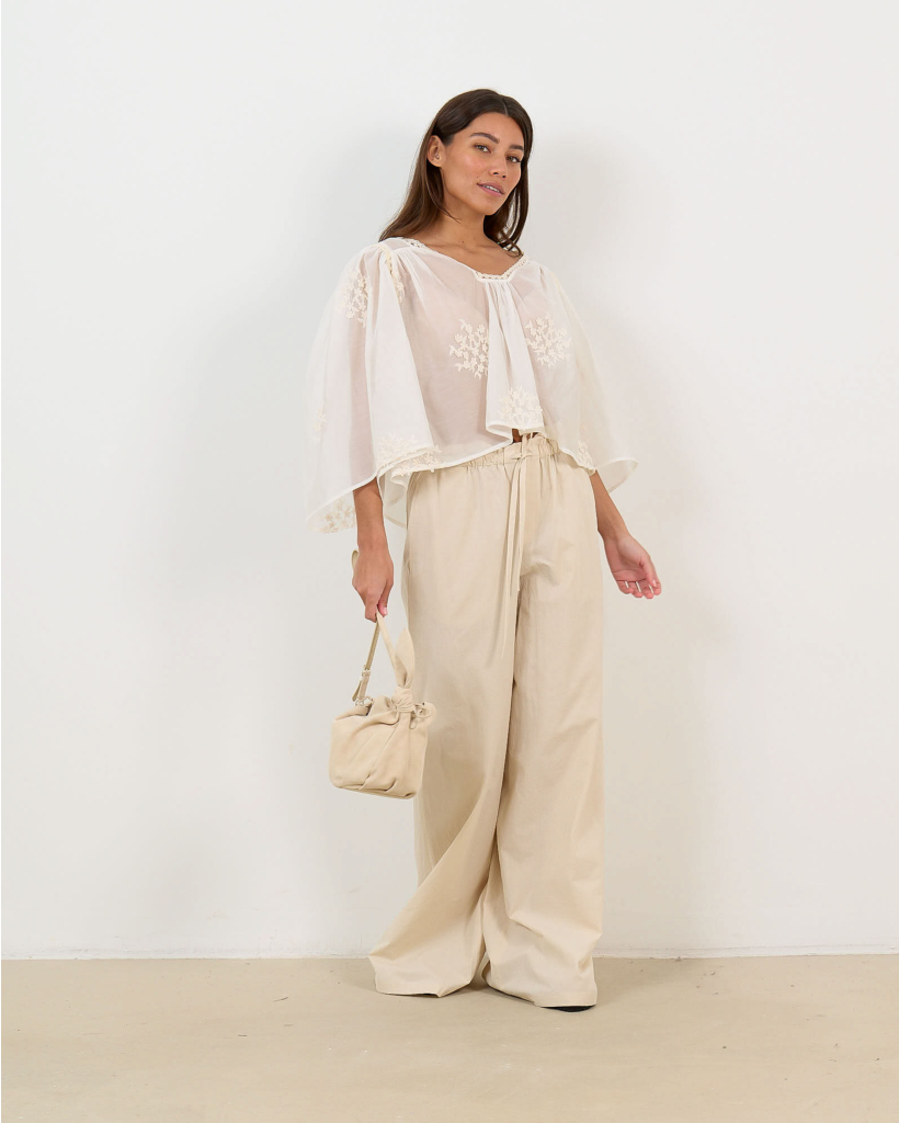 Ismara Embroidered Babydoll Blouse Off White