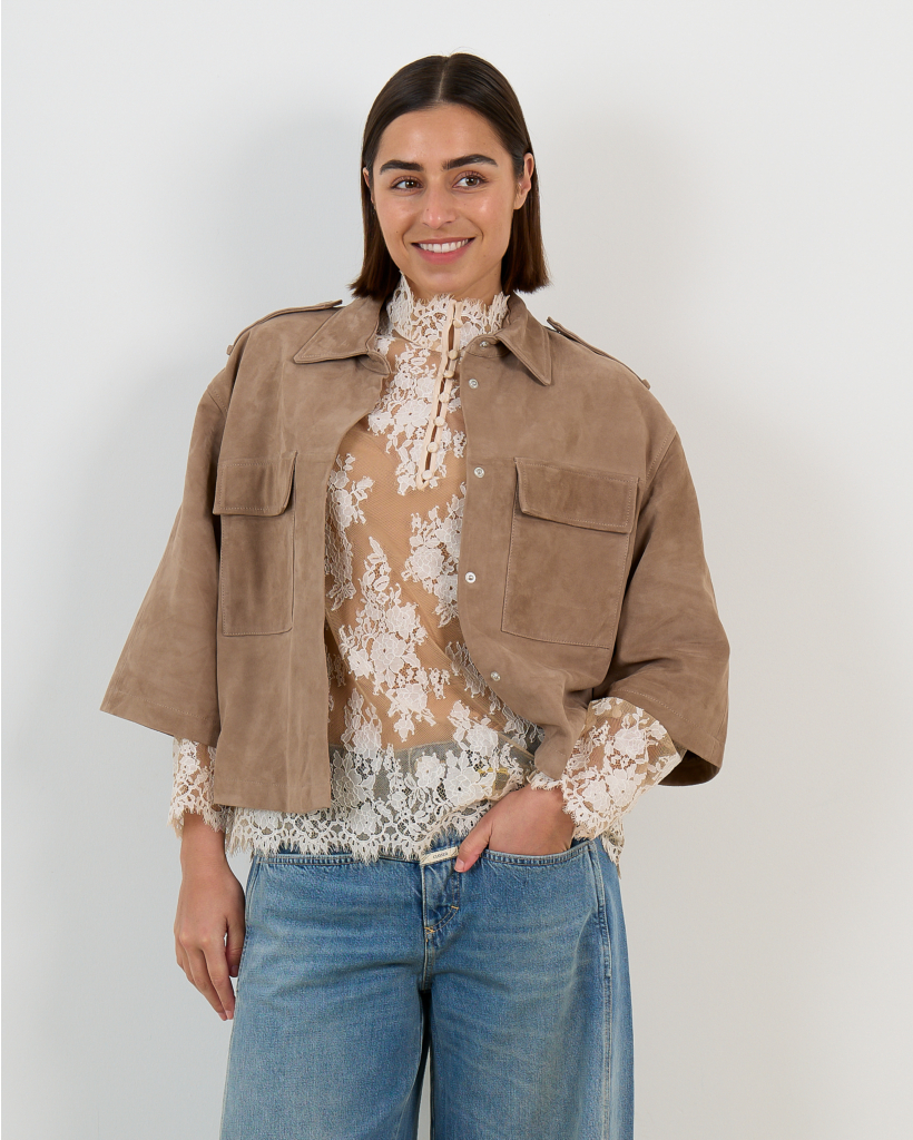 Nala Suède Korte Mouwen Shacket Taupe