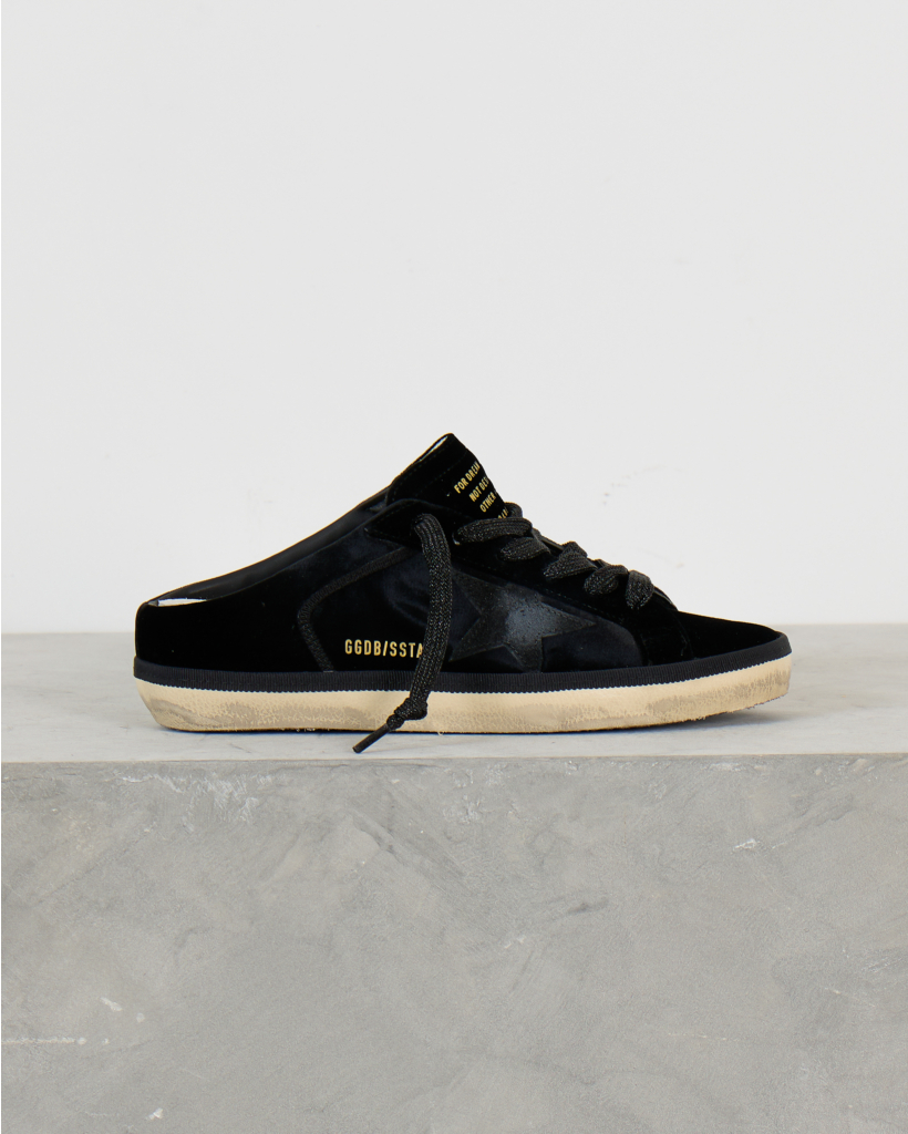 Super-Star Sabot Sneakers with Leather Star in Black Velvet
