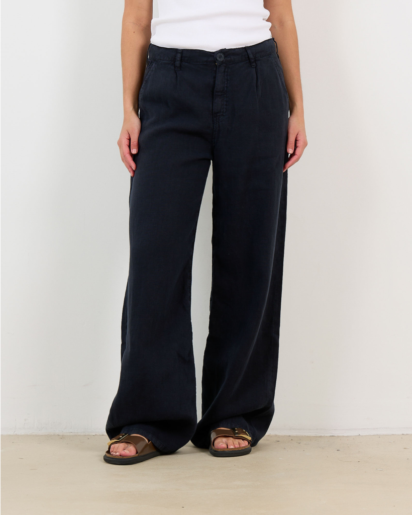 Skater Pleats Navy Linen Trousers