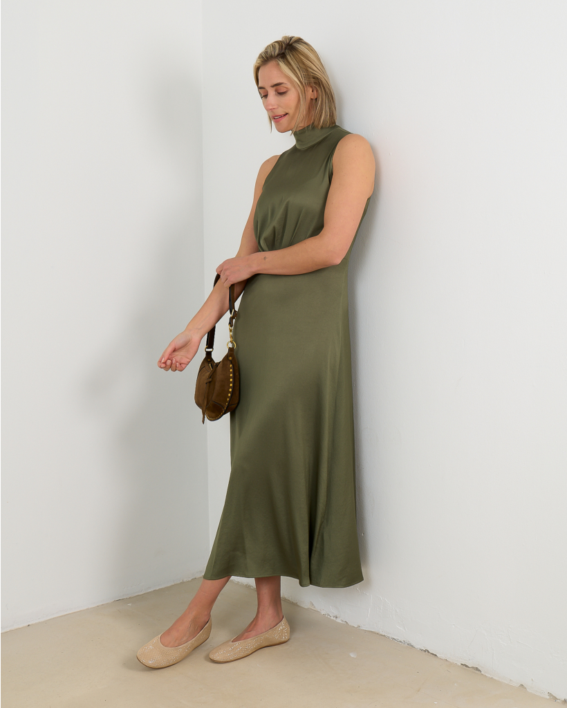 Amabel Satin Maxi Dress Dusty Olive
