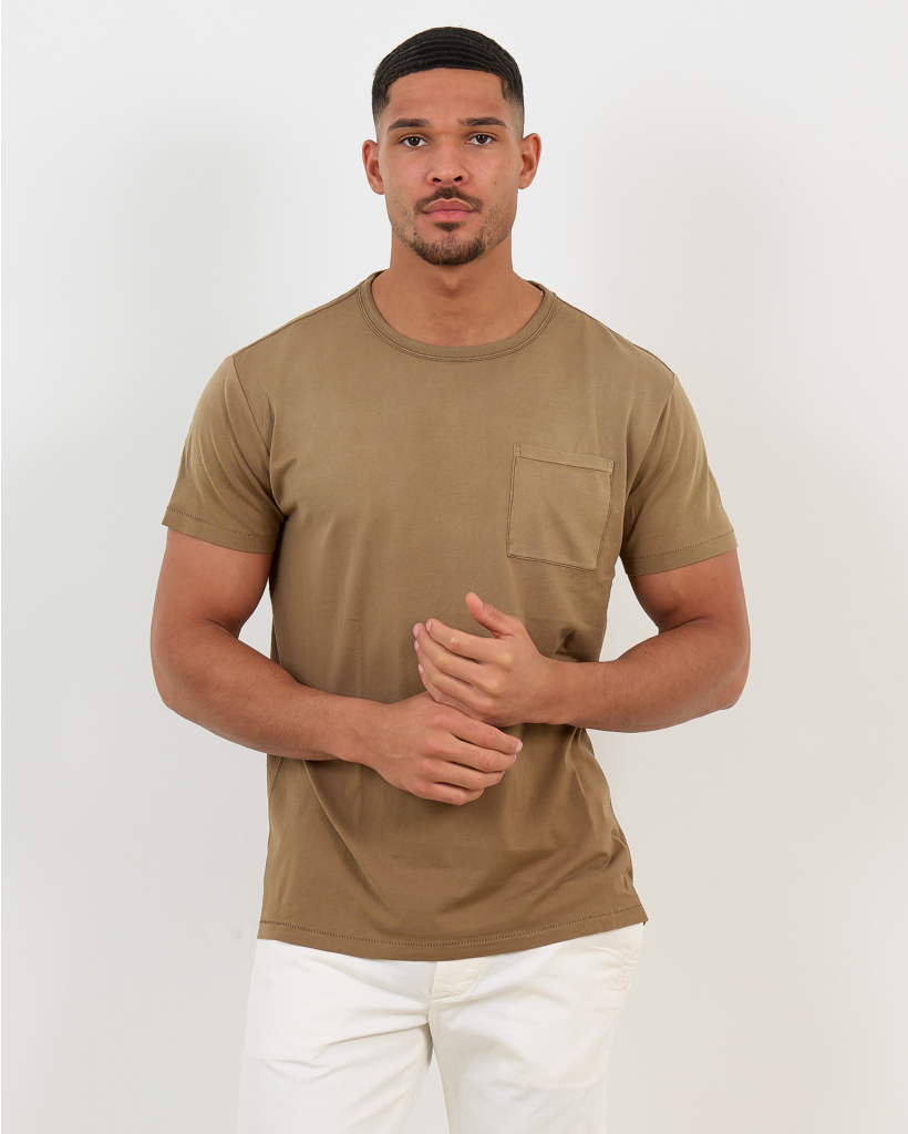 Brown Short-Sleeve T-Shirt with Chest Pocket