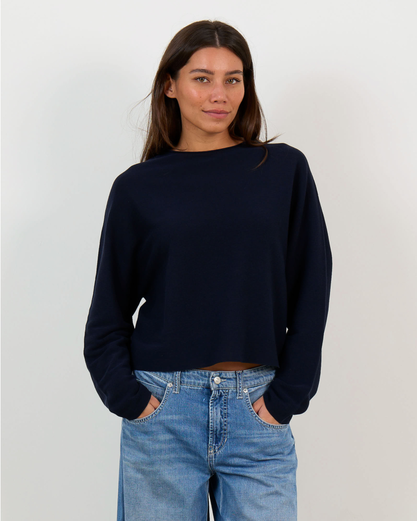 Meami Short Knitted Egg-Shaped Sweater Navy