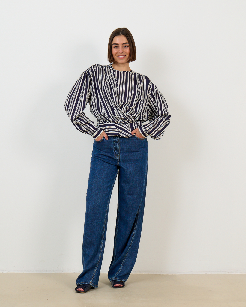 Uliah Wrap Blouse Striped Blue